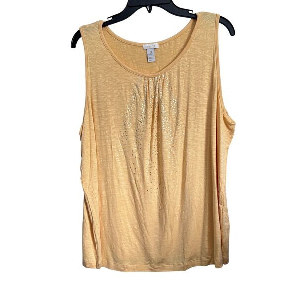 Chicos Yellow Sleeveless Tank Top With Sequin Detail Size XL Rayon/Spandex Blend - Picture 1 of 12